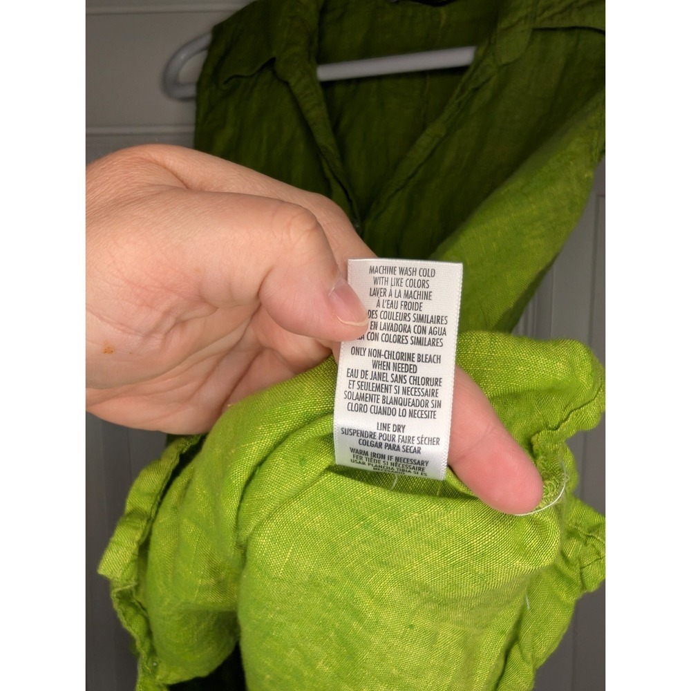 Vtg Casual Corner Women's Small* Bright Green Linen Sleeveless Button Down Top - Picture 6 of 6
